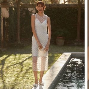 Audrey Adele Pearl Overlay Sleeveless Midi Dress